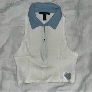BRAND NEW Collared White and Blue Zip Up Polo Tank